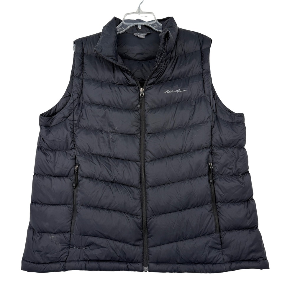 Eddie Bauer Puffer Vest XXL Black Down Fill Quilted Full Zip Sleeveless Women
